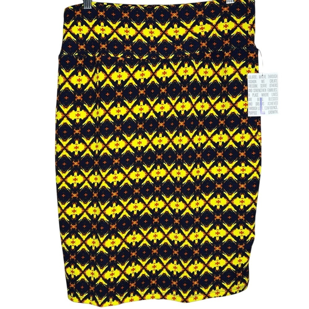 LuLaRoe Large(14-16) Pencil Skirt-Cassie navy yellow orange Knee Length NEW